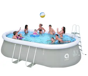 Piscine à cadre en acier ovale grise piscine de jardin grand jardin extérieur pliant piscine gonflable en plastique Pvc pour enfants adultes