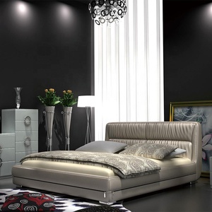 Marco de cama de madera moderna de color marrón, lujoso diseño de cama redonda de cuero, con tamaño king cabecero, cama de Cenicienta - Product Image 5