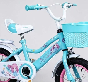 Vélo pour enfants de style dessin animé pour garçons et filles avec panier, siège et roues auxiliaires arrière. Vélo à pédales pour bébé de 12/16/20 <span class=keywords><strong>pouces</strong></span>. - Product Image 3