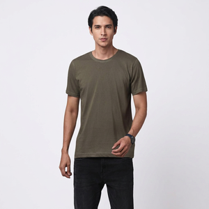 T-shirt à manches longues pour homme, vert olive, coupe ajustée, 100% coton jersey, col rond, imprimé graphique décontracté, tissu tricoté, séchage rapide - Product Image 1