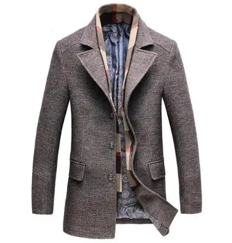Invierno de los hombres casuales de lana abrigo de negocios de moda grueso largo Slim abrigo chaqueta Chaqueta Hombre chaqueta de marca de ropa Plus tamaño