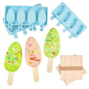 SILIKOLOVE 4 Khoang DIY Trái Cây Ice Silicone Khuôn Cho Kem Với Que Popsicle