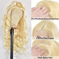 Blond Brun Clair 613 #   Perruque Lace Front 13x4 en Cheveux Humains Vierges Brésiliens Remy 10A, Longue, Densité 180%, Ondulation Body Wave