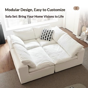 Divano Cloud Monoposto Best-Seller, Stile Minimalista Accogliente in Tessuto Cotone-Lino Color Crema, Completamente Sfoderabile e Lavabile per Soggiorno - Product Image 2