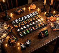 Tuiles de Mahjong Américaines Personnalisées Thème Sorcellerie Halloween, 4 couches en Acrylique, 160 pièces, Ensemble de Jeu Portable de Luxe Effrayant, Cadeau Premium Sorcellerie