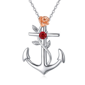 Collar con Colgante de Ancla para Mujer, 12 Piedras de Nacimiento, Inspirado en Marineros, con Flor de Rosa, Regalo de Joyería para Cumpleaños, para Uso Diario - Product Image 1
