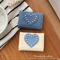 Portefeuille triple pliant pour femme en laiton, style cœur, rétro, tendance coréenne, porte-cartes multifonctionnel