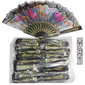 Abanicos de mano plegables de moda con estampado de seda de una sola capa y logotipo dorado, con varillas de plástico, ideales para bodas, venta al por mayor. - Product Image 4