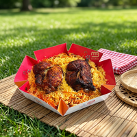 Boîte à riz plate jetable, imperméable, écologique, biodégradable, en papier kraft, pour emporter, salade, riz frit, poulet grillé