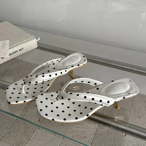Fashion Clip Toe Square Low <b>Heels</b> Women Slippers High Quality Silk PU Lining Polka Dot ELEGANT Flip-Flops Party Summer - Product Image 2