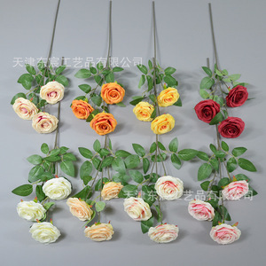 Dongchen Crafts Simulated Rose 3-Headed Single Stem <b>Artificial</b> <b>Flower</b> For Home Wedding Decoration - Product Image 4