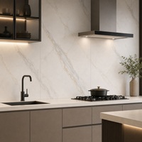 Panneau mural en marbre UV WYRAX 1220x2440mm 3.2mm Blanc Or Calacatta Haute Brillance Étanche pour Salle d'Exposition et Dosseret de Cuisine