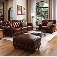 Juego de Muebles de Madera Maciza de Estilo Rústico Americano con 123 Combinaciones, Sofá Chesterfield para Sala de Estar con Relleno de Esponja