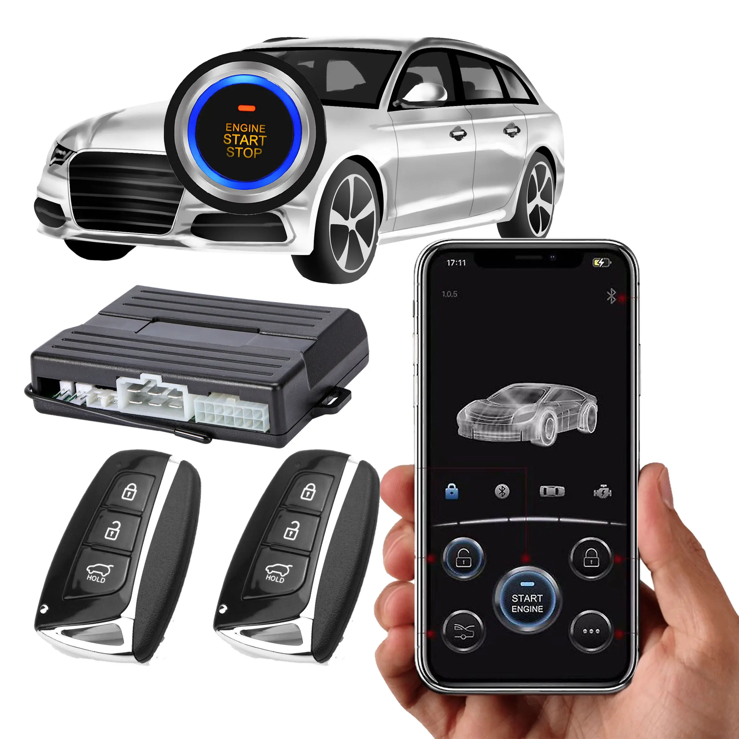 Fabricação Telefone app remoto iniciar carro PKE keyless entrada push start sistema carro alarmes sistema de segurança auto chave inteligente para carro