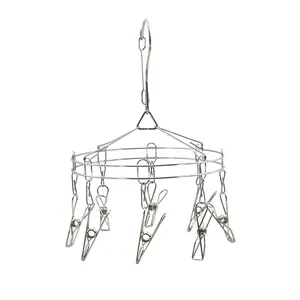 Hot Sale Removable Metal Drying Racks Round Shape Stainless Steel Saving Cloth Hanger mit 8 Clip