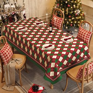 Mantel de tela de poliéster impermeable y resistente al aceite de alta gama con diseño navideño a cuadros para fiestas - Product Image 3