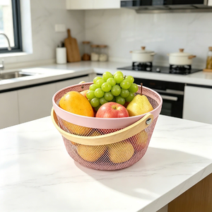 <span class=keywords><strong>Panier</strong></span> à fruits en métal, <span class=keywords><strong>panier</strong></span> rond en maille métallique avec poignée en bambou - Product Image 1