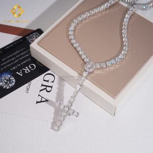 In Stock New Arrivals Female Elegant Jewelry GRA Certificate Iced Out Hip Hop VVS Moissanite Diamond <b>Cross</b> Pendant <b>Necklace</b> Set - Product Image 3