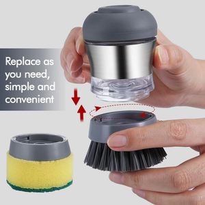 Cepillo para Platos de Acero Inoxidable con Dispensador de Jabón, Cabezal Redondo de Plástico, para Limpieza de Cocina - Product Image 4