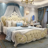 Ensemble de lit antique en bois sculpté de style européen Rosegia blanc ivoire de luxe pour chambre principale, ferme et usage commercial