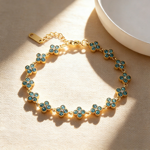 <span class=keywords><strong>Bracciale</strong></span> Fai-da-Te all'Ingrosso in Stile Europeo e Americano, Lusso Leggero, Acciaio Inossidabile, Zirconi Colorati a Forma di Pianta - Product Image 4