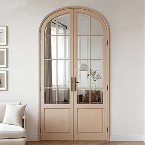 Porte double en bois massif de style français, normes européennes, avec arche intérieure en verre, isolation phonique, design moderne pour hôtel et villa - Product Image 1