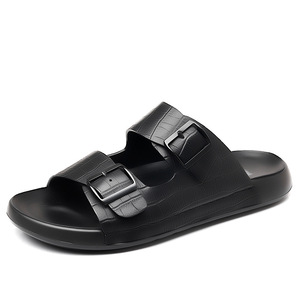Sandalias de verano versátiles de cuero genuino con una sola correa para hombre, antideslizantes, casuales, para exteriores, playa, pantuflas para hombre - Product Image 5