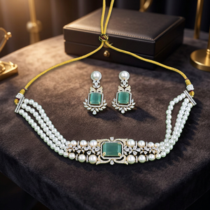 Joyería Kanhai, Conjunto de Collar de Perlas de Imitación de Lujo Unisex, con Acentos de Cuarzo, Chapado en Oro, Estilo Vintage, Forma de Corona - Product Image 1