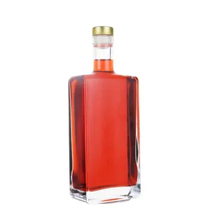 Factory Made Flat square Glass liquor Bottle 500ml 700ml stock Glass Liquor Whisky Bottles