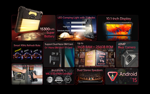 Tablette robuste CUBOT TAB KINGKONG S, PC tablette Android 15, 6+256 Go, 10,1 pouces, 15300 mAh, lampe de camping LED, appareil photo principal 48 MP - Product Image 4