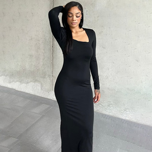 Abiti eleganti alla moda semplice tinta unita Slim Maxi abiti a spacco da donna <span class=keywords><strong>grande</strong></span> prezzo vestito svasato - Product Image 4
