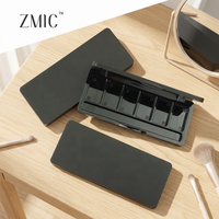 Palette de fards à paupières mats noirs 6 couleurs avec brosse, grille et miroir, étui vide rectangulaire en plastique pour blush crème et poudre de maquillage