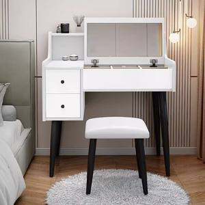 Modern Makeup Vanity With Lighted Mirror Integrated Desk For Bedroom Adult Use - Product Image 3