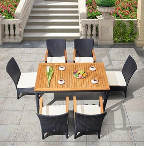 Moderne Luxe Duurzame Rieten Patio Set Buiten Rechthoekige Tafel En Rotan Armstoel Voor Hotels Parken Villa Binnenplaatsen