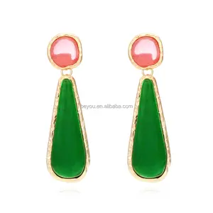 Pendientes colgantes de lágrima de Color verde y rosa, estilo bohemio, joyería de resina, regalo femenino de moda, informal diario