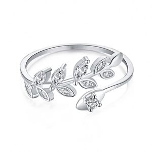 Dylam S925 Sterling <b>Silver</b> Fresh Sweet Branch Leaf Temperament Personality Fashion Trendy <b>Adjustable</b> Open <b>Rings</b> for Women Girls - Product Image 1