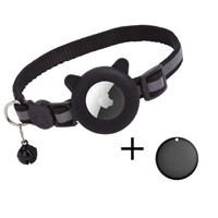 Collier pour chat en polyester noir simple avec support oreilles de chat et clochette pour Apple AirTag, design réfléchissant à carreaux, pour appareils Apple