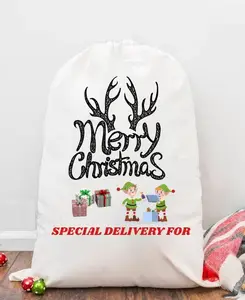 2023 뜨거운 판매 졸라매는 끈 파우치 개인화 된 크리스마스 산타 가방 DIY 추가 비닐 또는 인쇄 대량 가격 산타 선물 가방