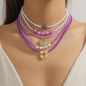 Collier de style bohème tendance INS couleur dopamine chaîne de clavicule perlée avec perles de rocaille <span class=keywords><strong>Miyuki</strong></span> <span class=keywords><strong>pendentif</strong></span> d'été pour cadeau - Product Image 3