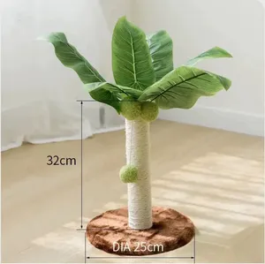 Poteau à gratter pour chaton mignon feuilles vertes poteaux à gratter pour chat avec corde en sisal poteaux pour chats d'intérieur arbre à chat produits pour animaux de compagnie