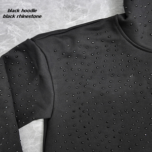 Sudadera Streetwear Desgastada 100% Algodón, Tejido French Terry Grueso, Talla Grande, 500 Gsm, Diseño Gráfico Personalizado, Negro con Pedrería, Estilo Y2K - Product Image 4