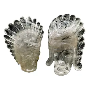 도매 자연 무지개 맑은 석영 두개골 손으로 만든 크리스탈 공예 투명 석영 인도 해골 장식 및 판매
