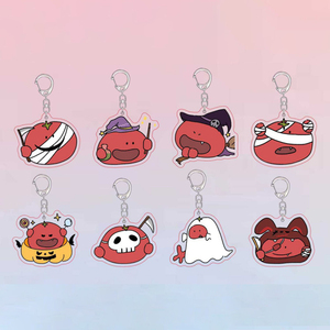 Venta al por mayor de llaveros colgantes de acrílico con impresión UV, con diseño de tomates de Halloween, divertidos, de dibujos animados y bonitos, para regalos festivos - Product Image 1