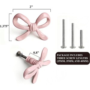 Pink Bow Furniture Handles Plastic Cabinet <b>Drawer</b> <b>Knobs</b> Novelty Shape Easy Installation - Product Image 2