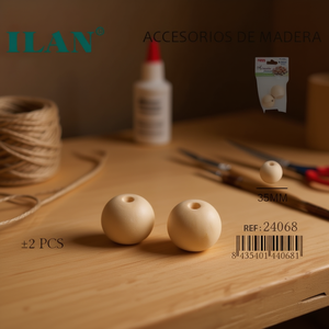 Perline di legno Ilan rotonde da 35 mm per artigianato e progetti fai da te - Product Image 4
