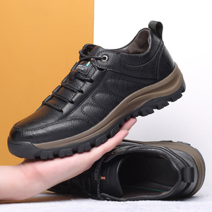 Chaussures en cuir à semelle épaisse pour hommes, noires et marron, à lacets, décontractées, pour le travail, à semelle robuste, pour l'extérieur - Product Image 3