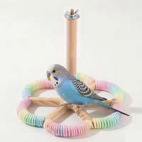Perchoir en bois pour oiseaux Rainbow Flower, 20 cm, base à six pétales en corde de coton, pour perruches et calopsites