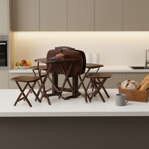 Ensemble de table à collation pliable en bois Lucca, 5 pièces, rectangulaire, rangement de cuisine, rangement alimentaire, design classique pour les fêtes - Product Image 2