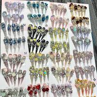Faux ongles à presser faits main, robustes, avec strass brillants, style européen et américain Y2K, longs, forme stiletto, finition professionnelle