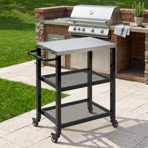 Carrito de Barbacoa de Acero Inoxidable de Tres Niveles, Carrito de Preparación de Asados con Ruedas Multifuncional para Servicio de Alimentos al Aire Libre - Product Image 1
